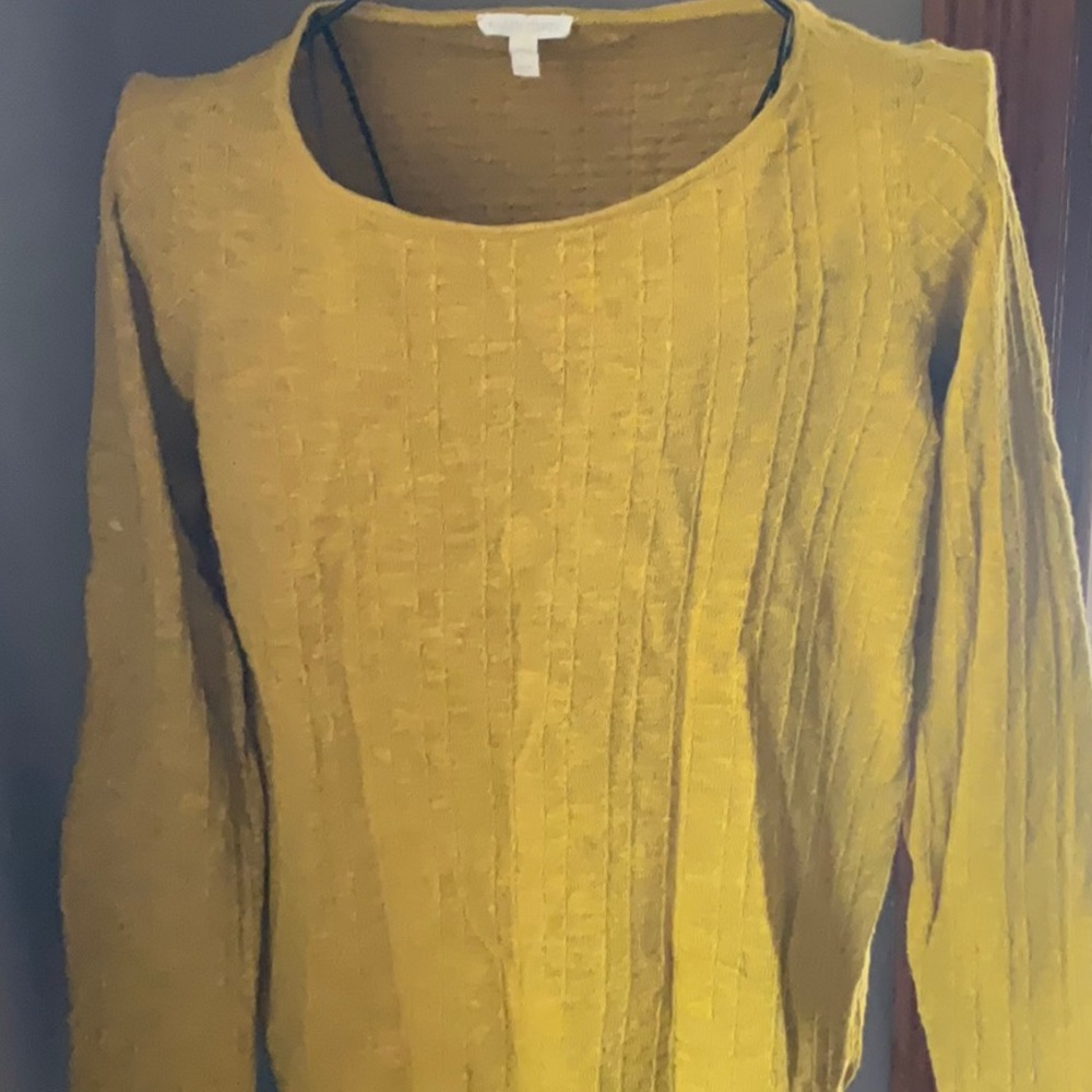 Eileen Fisher Linen Mustard Yellow Scoop Neck Sweater